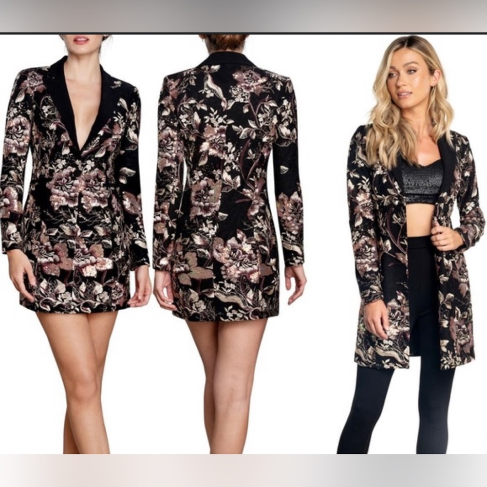 DRESS THE POPULATION Berkley Sequin Bodycon Floral Dress/Jacket